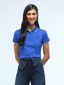 U.S. Polo Assn. Women Brand Logo Printed Polo Collar Cotton T-Shirt