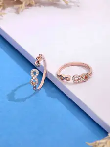 KAI JEWEL 925 Sterling Silver Rose Gold-Plated Cubic Zirconia Studded Toe Rings