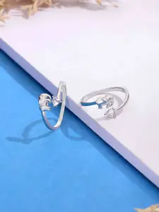 KAI JEWEL Sterling Silver Rhodium-Plated Cubic Zirconia Toe Rings