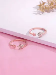 KAI JEWEL Sterling Silver Rose Gold-Plated Cubic Zirconia Toe Rings