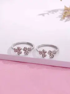 KAI JEWEL Rhodium Plated 92.5 Sterling Silver Cubic Zirconia Toe Rings
