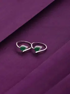 KAI JEWEL 92.5 Sterling Silver Rhodium-Plated Cubic Zirconia Studded Adjustable Toe Rings