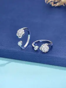 KAI JEWEL 92.5 Sterling Silver Rhodium-Plated Cubic Zirconia Studded Adjustable Toe Rings