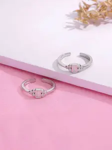 KAI JEWEL 92.5 Sterling Silver Rhodium-Plated Cubic Zirconia Studded Adjustable Toe Rings