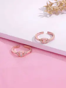 KAI JEWEL 92.5 Sterling Silver Rose Gold-Plated Cubic Zirconia Studded Toe Rings