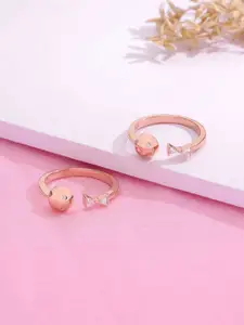 KAI JEWEL Sterling Silver Rose Gold-Plated Cubic Zirconia Studded Toe Rings