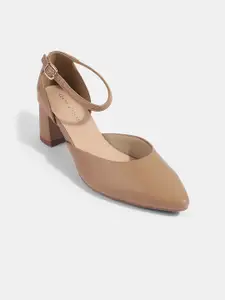 LEMON & PEPPER Ankle Loop PU Block Heel Pumps