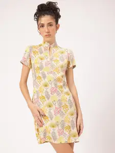 DressBerry Floral Printed Keyhole Neck Sheath Mini Dress