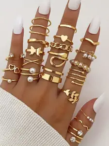 Jewels Galaxy Set Of 22 Gold-Plated Stone Studded Finger Rings