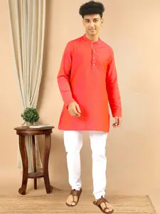 TATTVA Mandarin Collar Long Sleeves Straight Short Kurta