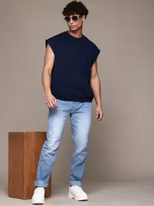 The Roadster Lifestyle Co. Men Embroidered Biker Fit Stretchable Jeans