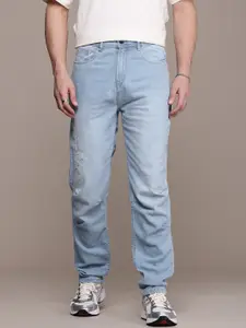 The Roadster Life Co. Men Biker Fit Light Fade Embroidered Stretchable Jeans