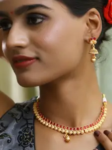 Adwitiya Collection Gold-Plated Stone Studded & Beaded Necklace and Earrings