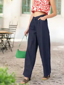 DressBerry Women Front Pleated Baggy Jeans