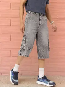 Kook N Keech Crinkled Light Fade Cargo-Style Shorts