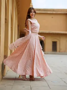 KALINI Floral Printed Sleeveless Ready To Wear Lehenga & Blouse With Dupatta