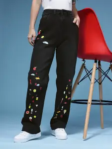 HERE&NOW Women Straight Fit Mid-Rise Light Fade Printed Stretchable Jeans