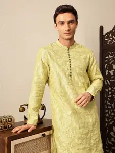 House of Pataudi Geometric Embroidered Mandarin Collar Jashn Kurta