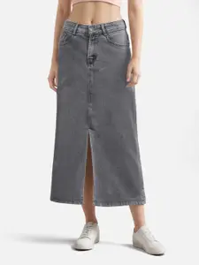 glitchez Women Light Fade Pencil Denim Midi Skirt With Slits