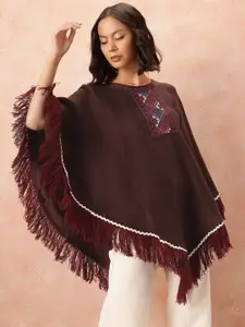 all about you Longline Poncho with Fringed Detail