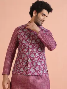 KISAH Men Mandarin Collar Printed Woven Nehru Jacket
