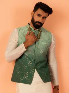 KISAH Men Mandarin Collar Embroidered Nehru Jacket