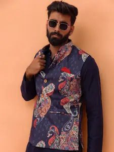 Kisah Men Mandarin Collar Printed Nehru Jacket