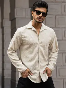 Powerlook Men Cuban Collar Textured Regular Fit Casual Shirt