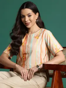 Sangria Printed Pure Cotton High-Low Crop Top