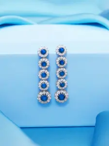 Zavya 925 Sterling Silver Rhodium-Plated Cubic Zirconia Stone Studded Drop Earrings
