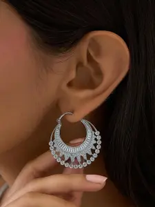 Fida 14k Rhodium-Plated AAA American Diamond Crescent shaped Hoop Earrings