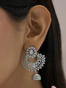 Fida 14k Rhodium-Plated AAA American Diamond Studded Jhumkas