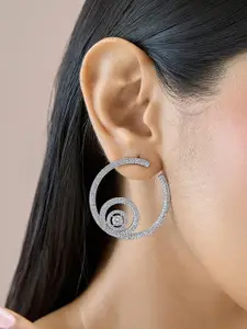 Fida Premium 14k Rhodium-Plated American Diamond Studded Circular Drop Earrings