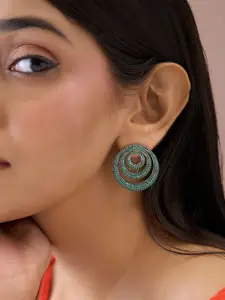 Fida Premium 14k Rhodium-Plated AAA American Diamond Circular Drop Earrings