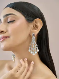 Fida Premium 14k Rhodium-Plated AAA American Diamond Pearls Chandbalis