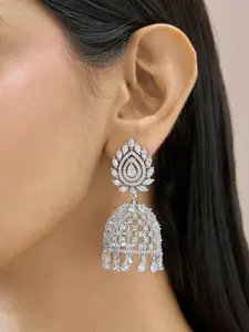 Fida Premium 14k Rhodium-Plated Dome Shaped AAA American Diamond Jhumkas