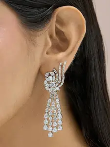 Fida Premium 14k Rhodium-Plated Peacock Shaped AAA American Diamond Drop Earrings