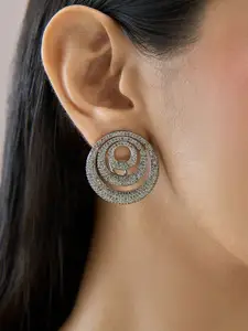 Fida Premium 14k Rhodium-Plated AAA American Diamond Circular Drop Earrings