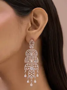 Fida 14k Rose Gold-Plated AAA American Diamond Leaf Drop Earrings