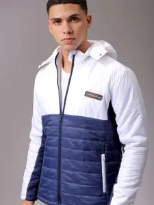 The Indian Garage Co Men Blue Colourblocked Detachable Hood Padded Jacket