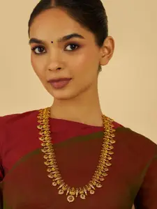 Kushal's Fashion Jewellery Gold-Plated Stone Studded Antique Necklace