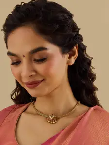 Kushal's Fashion Jewellery Gold-Plated Stone Studded Antique Necklace