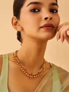 Kushal's Fashion Jewellery 92.5 Pure Silver Gold-Plated Stone Studded Temple Necklace