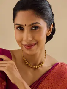 Kushal's Fashion Jewellery 92.5 Pure Silver Gold-Plated Ruby Temple Minimal Necklace