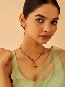 Kushal's Fashion Jewellery Embellished Bridal 92.5 Silver Gold-Plated Temple Necklace