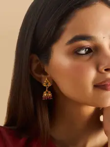 Kushal's Fashion Jewellery Embellished Bridal 92.5 Silver Gold-Plated Stone Jhumkas