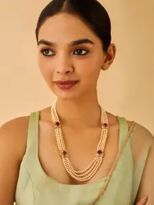 Kushal's Fashion Jewellery 92.5 Silver Gold-Plated CZ Studded & Beaded Layered Necklace