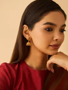 Kushal's Fashion Jewellery 92.5 Pure Silver Gold-Plated Stone Studded Dome Shaped Jhumkas