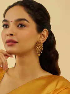 Kushal's Fashion Jewellery Gold-Plated Stone Studded Contemporary Antique Drop Earrings