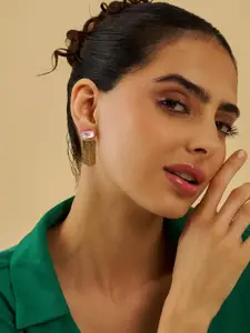 Kushal's Fashion Jewellery Gold Plated Cubic Zirconia Studded Geometric Drop Earrings